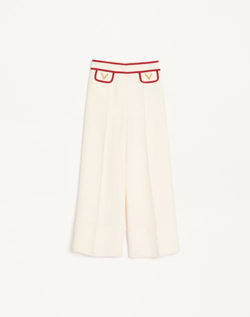 Valentino - Crepe Couture Trousers - Ivory/red - Woman - Trousers And Shorts